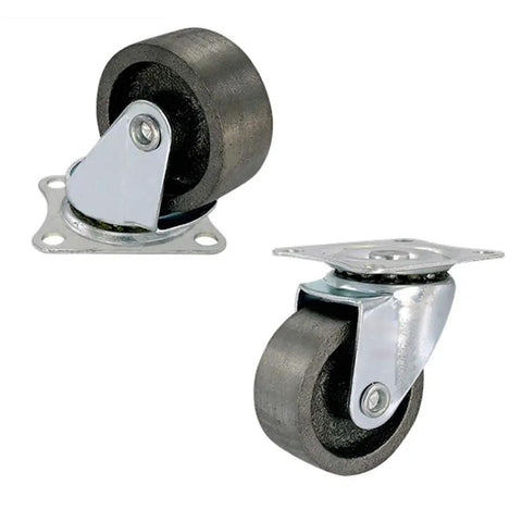 Heavy Duty Cast Iron Caster Wheels For Furniture And Home Workshop, Super Rugged Plate Swivel Casters With Parking Brake, 2 Inch Rolling Bundle.