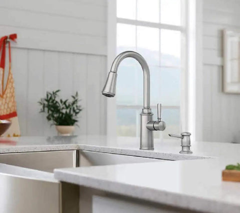 Zabelle One Handle Pulldown Kitchen Faucet With Power Boost Technology And Reflex Docking System On Marble Countertop