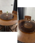 Heavy Duty Tempered Glass Lazy Susan Turntable For Dining Tables Super Slick Rotating Serving Platter 40 Inch on round wooden table.