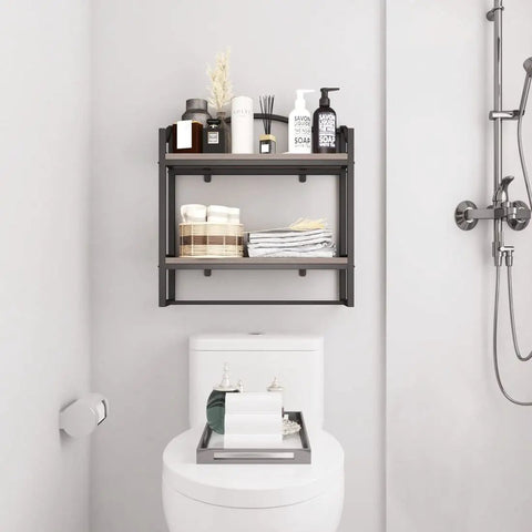 Industrial Over Toilet Bathroom Shelves With Towel Rack 2 Tier Wall Shelf Set With Towel Bar Dope Bath Organizer