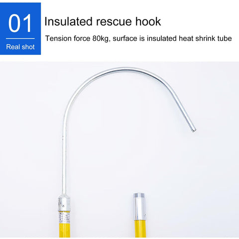 Insulated Rescue Pole With 2 Meter Epoxy Fiberglass Handle And Rescue Hook For Electricians And Auto Mechanics Pro Grade