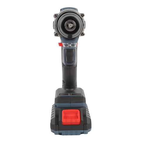 Rock Solid Brushless Cordless Drill With 1500 Rpm And 25 Torque Settings showing front view with battery and grip design.
