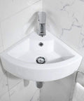 Dope Space Saving Wall Mount Corner Sink With Faucet 18x13 Inch White Porcelain Vessel Sink With Overflow Triangular Mini Vanity