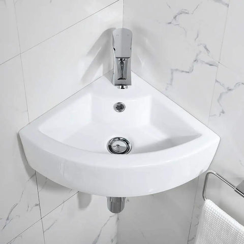 Dope Space Saving Wall Mount Corner Sink With Faucet 18x13 Inch White Porcelain Vessel Sink With Overflow Triangular Mini Vanity