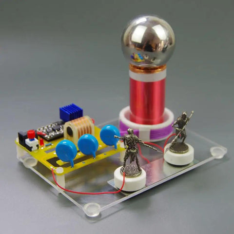 Tabletop Tesla Coil DIY Kit With Spark Gap High Voltage Science Educational Toy For Electrical Hobbyists Easy Assembly In About 1 To 2 Hours Includes Step By Step Guide And 12V Power Supply Prep. assembled tabletop Tesla coil kit, 15x11 cm, acrylic base, red coil