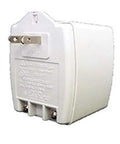 Back view of 12 Volt AC 20 VA Class II Transformer For Alarm Panels Door Access Controls And Security Cameras Solid Plug In Power Supply UL CSA Approved White Housing With LED Indicator 120V 60 Hz Input