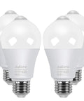 Motion Sensor Light Bulbs 4 Pack Dope 12W 100W Equivalent E26 Base Dusk To Dawn lamps showing four bulbs with E26 base