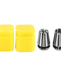 High Precision Cnc Milling Collet Set with yellow storage boxes and 65Mn steel collets for quarter and eighth inch shank bits
