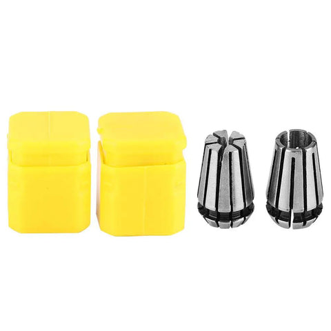 High Precision Cnc Milling Collet Set with yellow storage boxes and 65Mn steel collets for quarter and eighth inch shank bits