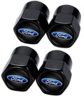 Four black tire valve stem caps for Ford vehicles like Fusion F Series F150 F250 F350 F450 F550 Edge Explorer Mustang prevent water dust and sand