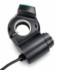 Portable Throttle Voltmeter For Electric Bikes And Scooters with digital voltage display. Black, compact design with locking mount.