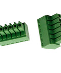 6 Pin Pluggable PCB Screw Terminal Block Female Connector 3.5mm Pitch Green Pack Of 10, front and side view, green plastic