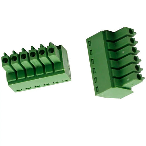 6 Pin Pluggable PCB Screw Terminal Block Female Connector 3.5mm Pitch Green Pack Of 10, front and side view, green plastic