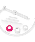 Bzcovac 30cc hand oil transfer pump kit with clear tubing, white pump housing, pink gasket, and white adapters.