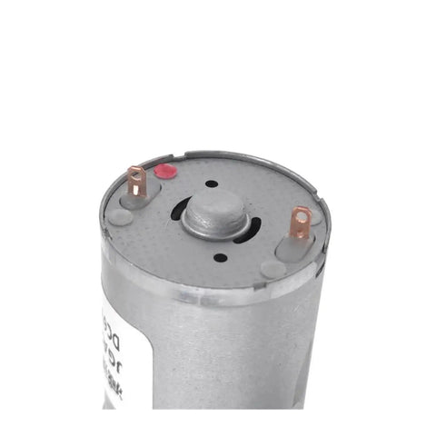Heavy Duty DC Geared Motor 6V 12V 24V view showing metal housing and electrical terminals for secure connections.