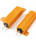 Heavy Duty Aluminum Heatsink Resistor 50 Watt 10 Ohm chassis screw mount, wirewound electrical component in orange housing, 2 pack.