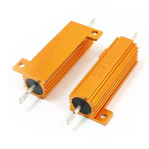 Heavy Duty Aluminum Heatsink Resistor 50 Watt 10 Ohm chassis screw mount, wirewound electrical component in orange housing, 2 pack.