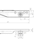 Technical drawing of set of 2 wardrobe drawer roller guides for pull out baskets and cabinets in charcoal grey anthracite finish.