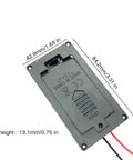 No Sweat Chassis Mount Battery Holder 4 Pack For 3V Dual Cell Projects showing flush chassis mount dimensions and built switch.