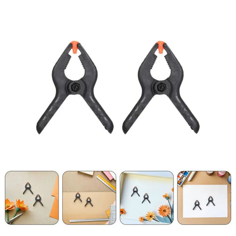 Must-Have 20-Ply Small Spring Clamps Kit For Woodworking And Photography Backdrop Clips Plus Heavy Duty Plastic Cloth Holders Perfect For Crafting, Home Improvement, Studio Work, Office Tasks, And Everyday Organization Adventures. Black plastic small spring clamps with orange tips for backdrop and craft use