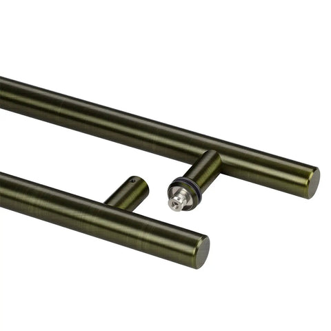 Heavy Duty 47 Inch Push Pull Door Handle In Antique Bronze, Real SUS 304 Stainless Steel With Solid Standoffs For Front Doors, Barn Doors, And Glass Shower Doors, Built Tough, Easy Install, Built To Last, angled view