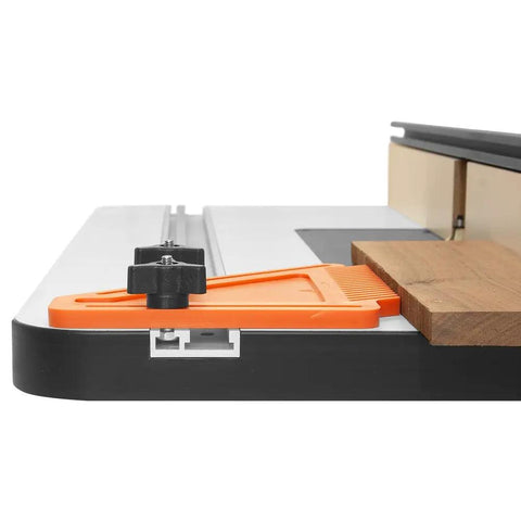 32 Inch Anodized Aluminum Combo Miter T Track Mini T Track Rail Heavy Duty Workhorse For Woodworking Jigs Router Tables setup with wood piece.