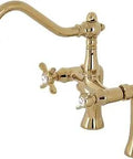 Essex 7 Inch Center Deck Mount Clawfoot Tub Faucet in Polished Brass with solid brass construction, cross handles visible