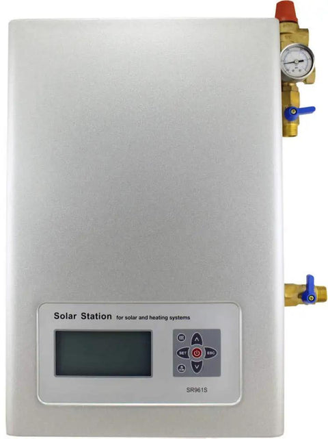 Heavy Duty 1000 Liter Active Split Solar Water Heater With Dual Coil Stainless Steel Tank control panel and valves for solar heating systems.