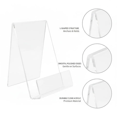 Crystal Clear L Shaped Bookends For Desk And Shelf Organization See Through Acrylic Supports with polished edges and durable acrylic