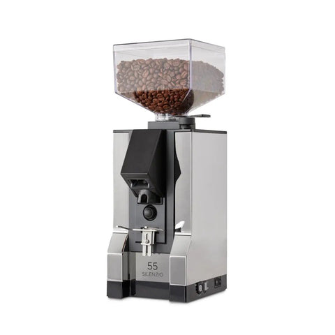 Level Up Your Home Barista Setup With This Sleek Copper And Chrome Espresso Machine Paired With A Silent Conical Burr Grinder In A Complete Bundle Crafted For Smooth Extractions And Effortless Daily Coffee Vibes - Eureka Silenzio 55 grinder with coffee beans.