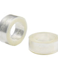 Front view: two rolls of clear packing tape on plastic spools