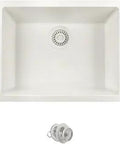 Dual Mount Granite Kitchen Sink In White With Matching Strainer Twenty One And Five Eighths Inches Single Bowl Undermount Or Top Mount