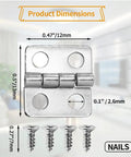 Hella Durable Mini Cabinet Hinges Offer A Crisp Silvery White Finish That Takes Daily Bashing Without Giving Out Includes Thirty Compact Units Ready For Any Quick Household Fix, showing dimensions and screws.