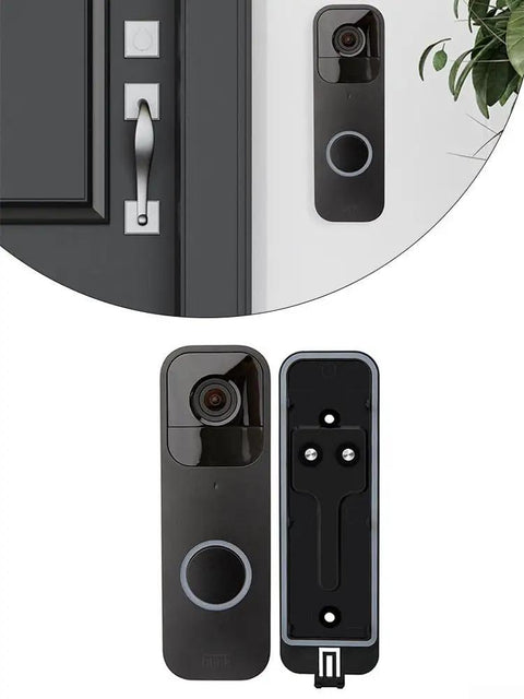 Black Doorbell Back Plate Replacement For Video Doorbell Mounting Systems Kit With Hardware shown installed and front view