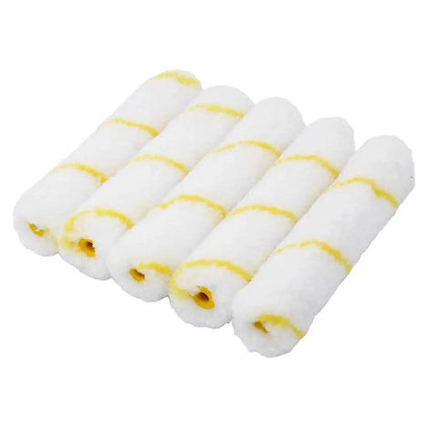 Pro Grade 6 Inch Mini Paint Roller Covers 1/2 Inch Nap Nylon Pack Of 50 displayed in a row for smooth wall and trim finish