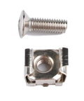Close-up of Two Sets Square Hole Cage Nuts With Mounting Screws and Washers, Nickel Plated Iron, Heavy Duty and Easy Install Kit