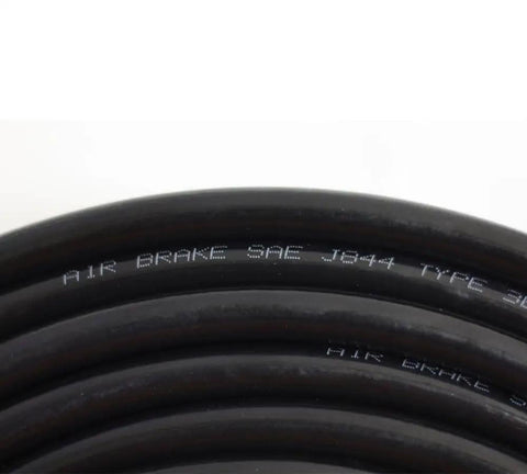 Close-up of Two Pack Five Eighths Inch Nylon Air Brake Tubing Black Heavy Duty Double Layer Hose SAE J844 Type B DOT Approved