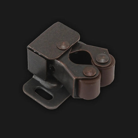 Double Roller Catch Cabinet Door Latch For Home And Campers, Cupboard Hardware, Solid Iron Finish, Vintage Style, Close-up View