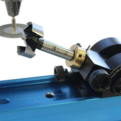 Pro Grade Forstner And Hinge Boring Bit Sharpener with fine adjustment dials, sharpens drill bits for woodworking