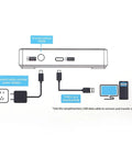 Slick Multifunctional Pc Dock Pro Intelligent Monitor Stand with power adapter and Type-C connections diagram.