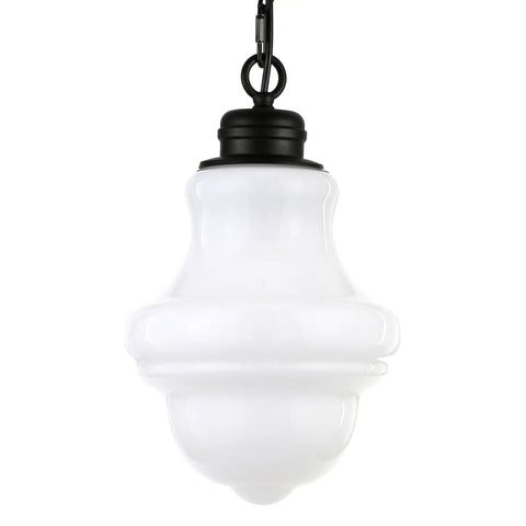 9.13 Inch Wide Pendant Light With Glass Shade In Blackened Bronze And White Milk Glass Diffuser Sleek Modern Ceiling Fixture