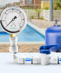 Pressure gauge Elecall front view, 60psi silicone oil-filled, 2-1/2-inch stainless steel case, lower mount 1/4 NPT