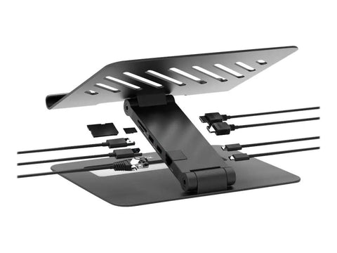 Level Up Your Desk Game With This Slick 2 In 1 Usb C Docking Station And Adjustable Laptop Stand showing adjustable tilt and ports.