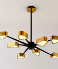 Modern Adjustable Pendant Chandelier With Gold Triangle Design For Dining Bedroom Living Room Kitchen Dope Brass Finish Easy Install Super Clean Vibe And Chill Lighting Mood, featuring six geometric gold shades.