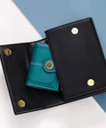 Compact Vegan Leather Womens Wallet With RFID Blocking Bifold Card Holder And Zipper Coin Pocket shown open