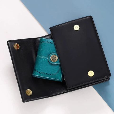 Compact Vegan Leather Womens Wallet With RFID Blocking Bifold Card Holder And Zipper Coin Pocket shown open