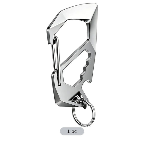 Stainless Steel Go-To Multi-Tool Carabiner With CNC Milled Quick Release Locking Hook, Bottle Opener, Box Cutter And Screwdriver