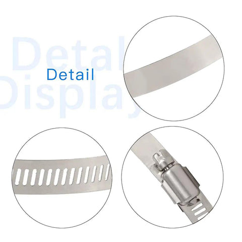 Close-up details of 10Pcs 7 Inch Stainless Steel Hose Clamps Set With Worm Gear Adjustable 6.8-7.8 Inches Range Heavy Duty Clips