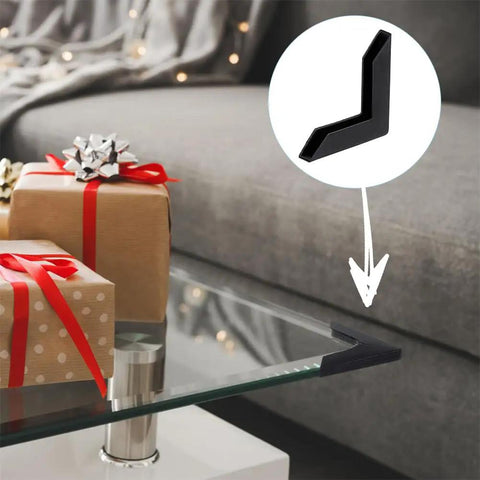 Kick Those Dull Scratches Straight To The Trash With These Heavy Duty Black Plastic Corner Protectors And L Shaped Bumpers Made To Keep Your Frames Mirrors And Glass Secure on a glass table.