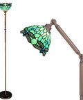 Tiffany Style Floor Lamp With Swivel Arm Stained Glass Dragonfly Green Reading Light 72 Inch Tall Torch Lamp Adjustable Angle